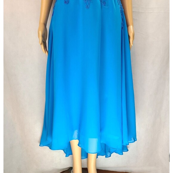 New Mother of the Bride (12) Deep Sky Blue Chiffon Embroidery Hi-Low Midi Dress - Picture 3 of 10
